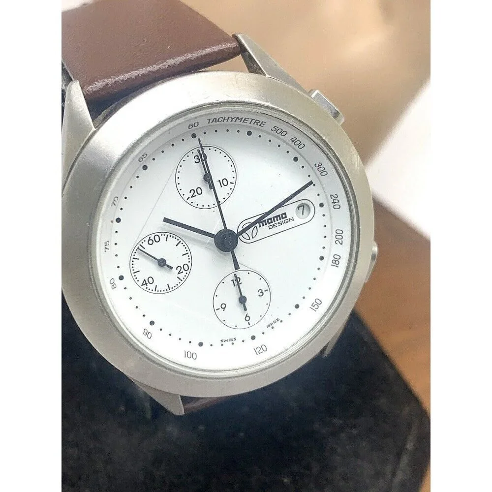Momo Design Men's Watch Swiss Automatic Chronograph White Dial Leather B…